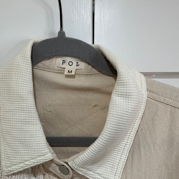 New Pol Natural Crochet Mixed Fabric Lace Shacket Shirt Jacket Size Medium - Picture 5 of 7